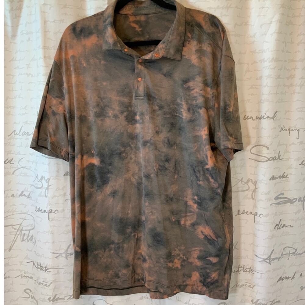 Lululemon Men's Gray Orange Tie-Dye Polo Shirt Size L Casual Golf Athleisure